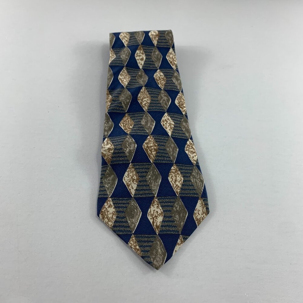 Club Fellow Blue Geometric Men's Extra Long Tie 4" x 62" Vintage